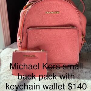 Michael Kors coral small backpack with keychain wallet